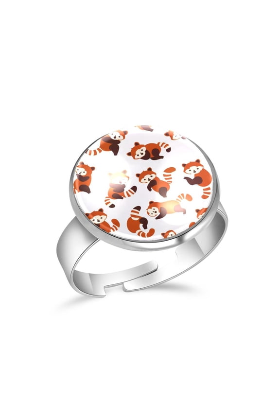 Cartoon Red Panda Pattern Stainless Steel Rings for Women, Open Adjustable Ring Promise Ring Jewelry Gifts