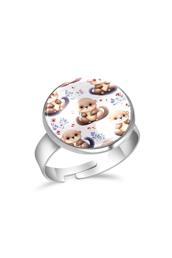 Cartoon Sea Otter Stainless Steel Rings for Women, Open Adjustable Ring Promise Ring Jewelry Gifts