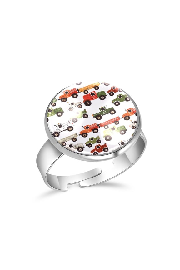 Cartoon Truck Tractor Pattern Stainless Steel Rings for Women, Open Adjustable Ring Promise Ring Jewelry Gifts