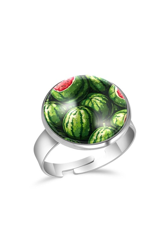 Cartoon Watermelon Pattern Stainless Steel Rings for Women, Open Adjustable Ring Promise Ring Jewelry Gifts