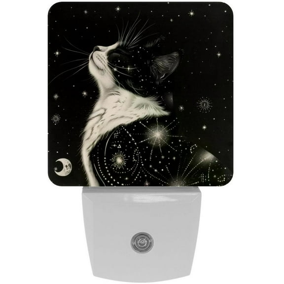 PhooArto Cat Stars Moons Plug in LED Night Light Auto Sensor Dusk to Dawn Decorative Night for Bedroom, Bathroom, Kitchen, Hallway, Stairs, Baby's Room, Energy Saving