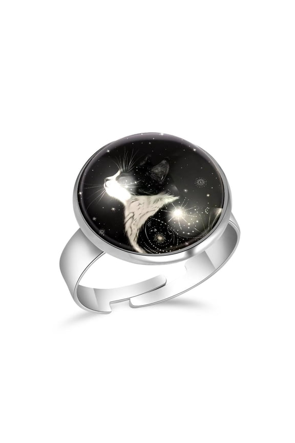 Cat Stars Moons Stainless Steel Rings for Women, Open Adjustable Ring Promise Ring Jewelry Gifts