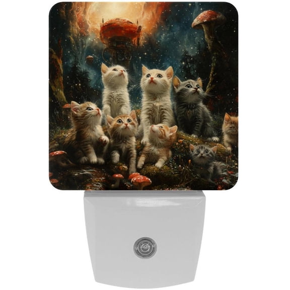 PhooArto Cats Mushrooms Galaxy Plug in LED Night Light Auto Sensor Dusk to Dawn Decorative Night for Bedroom, Bathroom, Kitchen, Hallway, Stairs, Baby's Room, Energy Saving