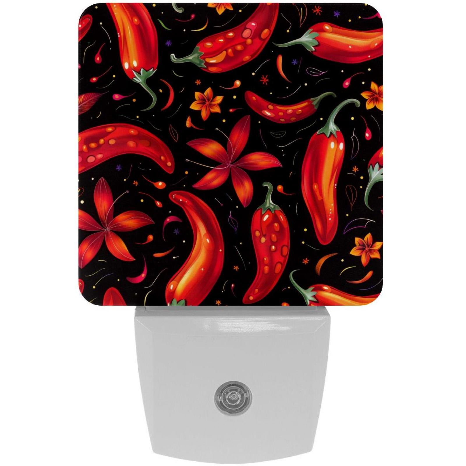 PhooArto Chili Peppers and Flowers Pattern Plug in LED Night Light Auto Sensor Dusk to Dawn Decorative Night for Bedroom, Bathroom, Kitchen, Hallway, Stairs, Baby's Room, Energy Saving