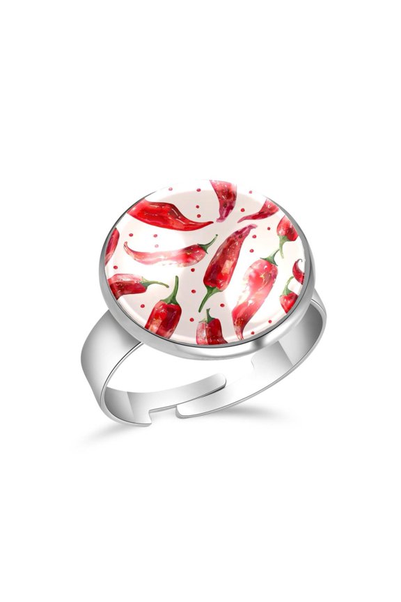 Chili Peppers Pink Pattern Stainless Steel Rings for Women, Open Adjustable Ring Promise Ring Jewelry Gifts