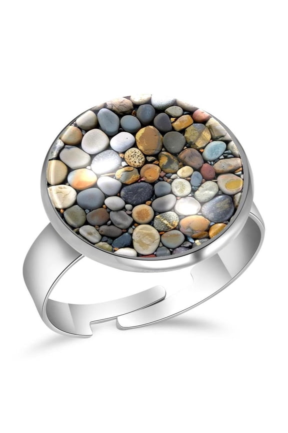 Circle Pebble Pattern Stainless Steel Rings for Women, Open Adjustable Ring Promise Ring Jewelry Gifts