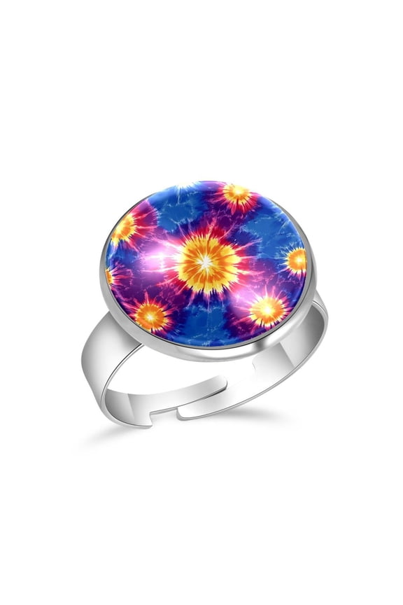 Circle Tie Dye Stainless Steel Rings for Women, Open Adjustable Ring Promise Ring Jewelry Gifts