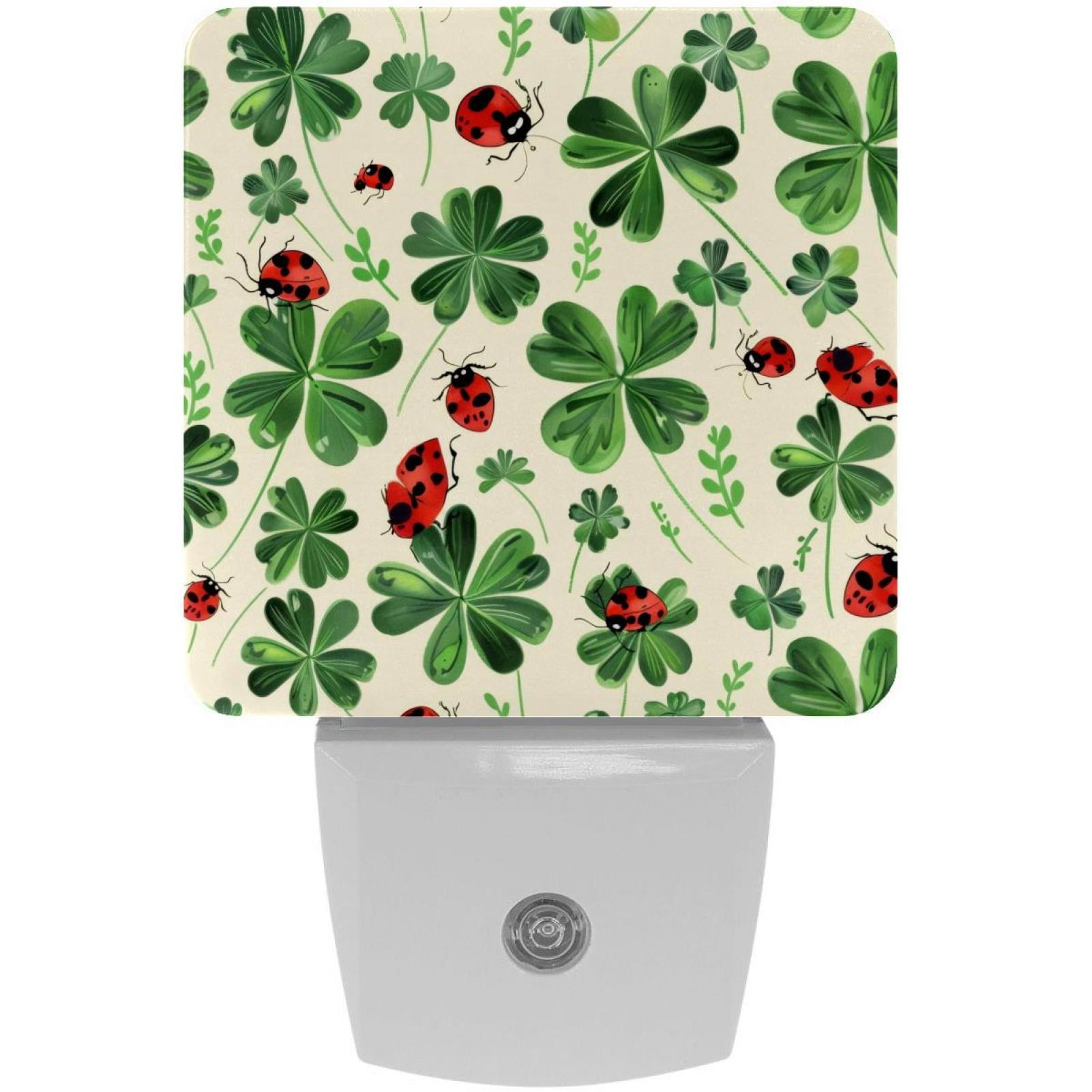 PhooArto Clover Leaves Ladybug Pattern Plug in LED Night Light Auto Sensor Dusk to Dawn Decorative Night for Bedroom, Bathroom, Kitchen, Hallway, Stairs, Baby's Room, Energy Saving