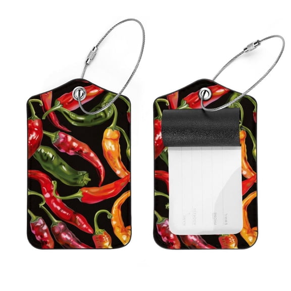 PhooArto Color Chili Peppers Pattern Luggage Tags with Stainless Steel Loop, 2 Pack Luggage Tag Holders for Travel Luggage Baggage Identifier
