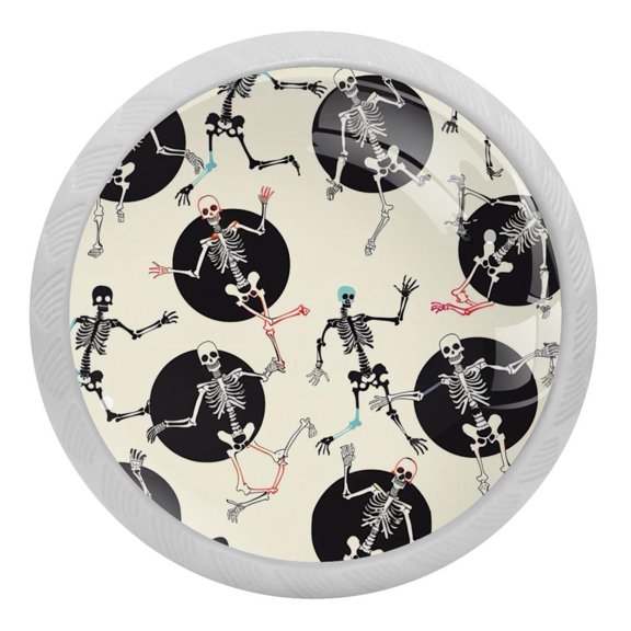 PhooArto Color Dancing Skeleton Pattern 4 PCS Crystal Glass Cabinet Knobs, Drawer Kitchen Cabinets Dresser Cupboard Wardrobe Pulls Handle - Glowing in the Dark