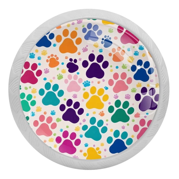PhooArto Color Dog Paw Footprint Pattern 4 PCS Crystal Glass Cabinet Knobs, Drawer Kitchen Cabinets Dresser Cupboard Wardrobe Pulls Handle - Glowing in the Dark