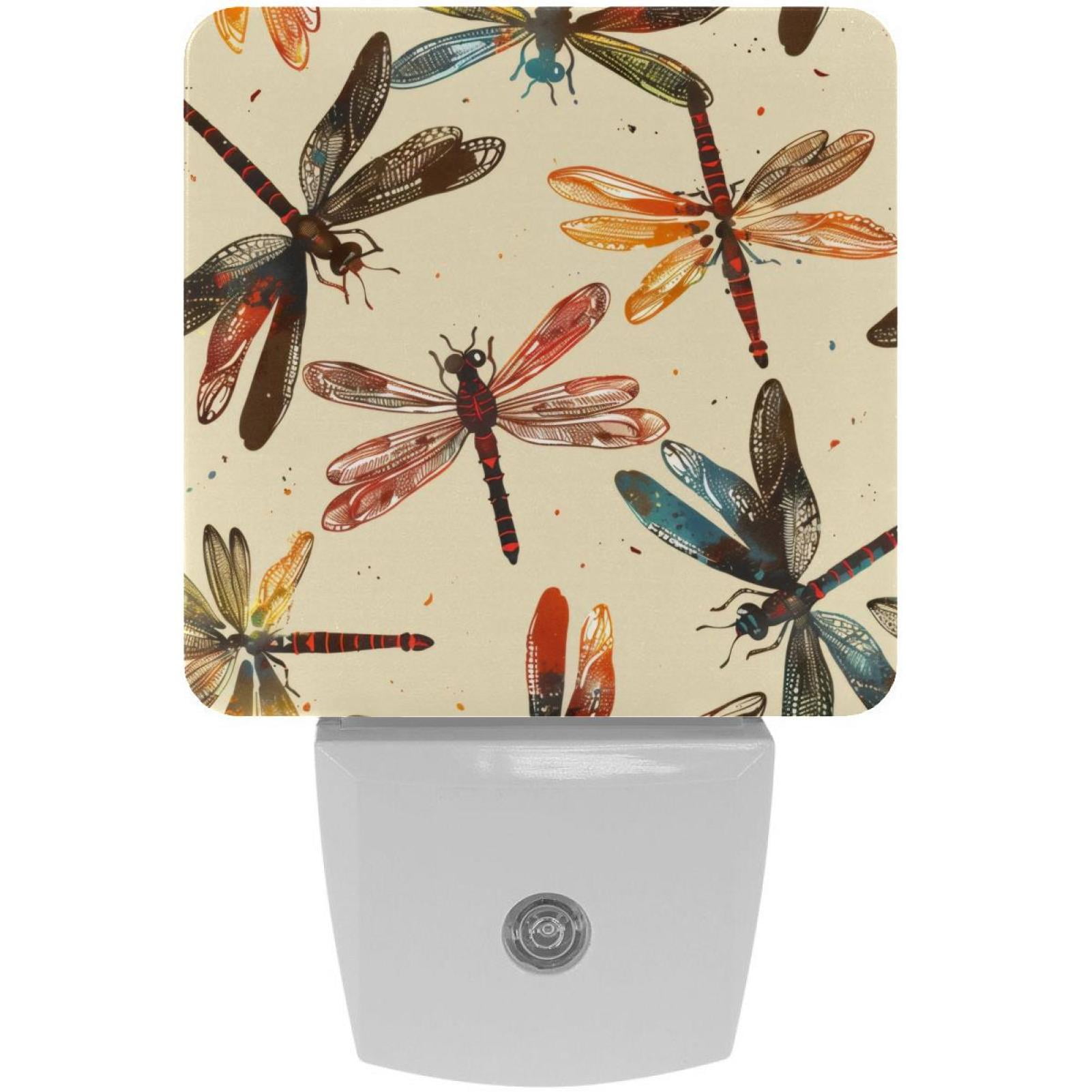 PhooArto Color Dragonflies Pattern Plug in LED Night Light Auto Sensor Dusk to Dawn Decorative Night for Bedroom, Bathroom, Kitchen, Hallway, Stairs, Baby's Room, Energy Saving