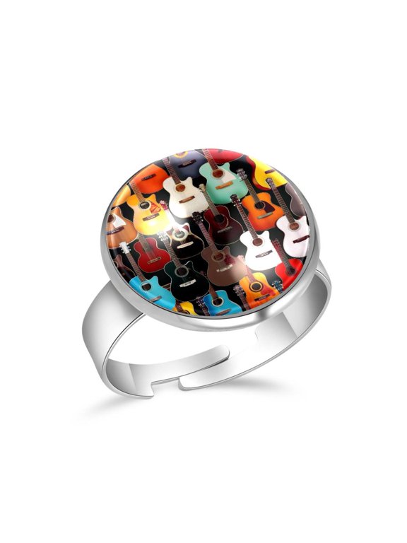 Color Electric Guitars Pattern Stainless Steel Rings for Women, Open Adjustable Ring Promise Ring Jewelry Gifts