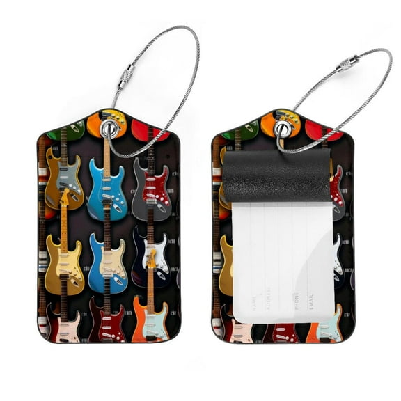 PhooArto Color Guitars Pattern Luggage Tags with Stainless Steel Loop, 2 Pack Luggage Tag Holders for Travel Luggage Baggage Identifier