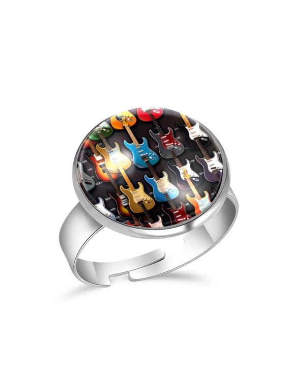 Color Guitars Pattern Stainless Steel Rings for Women, Open Adjustable Ring Promise Ring Jewelry Gifts