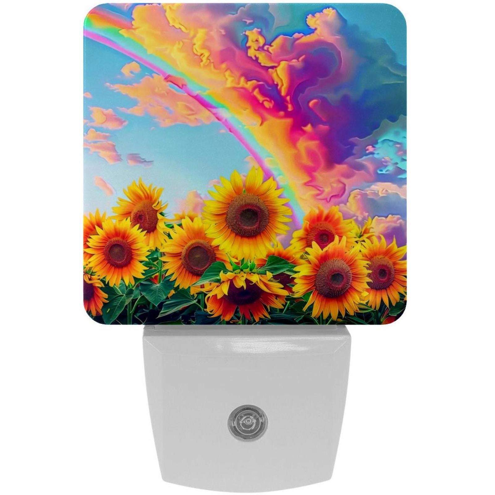 PhooArto Color Rainbow and Sunflowers Plug in LED Night Light Auto Sensor Dusk to Dawn Decorative Night for Bedroom, Bathroom, Kitchen, Hallway, Stairs, Baby's Room, Energy Saving