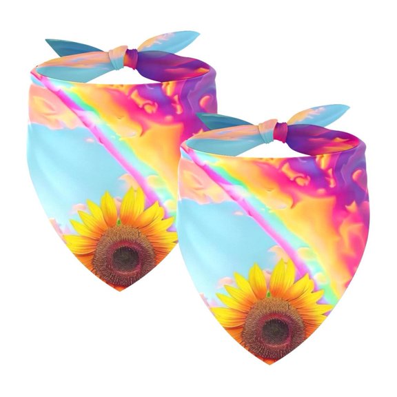 PhooArto Color Rainbow and Sunflowers Dog Bandanas, 2 Pack Soft Washable Pet Scarf Triangle for Large Dogs Puppies and Cats