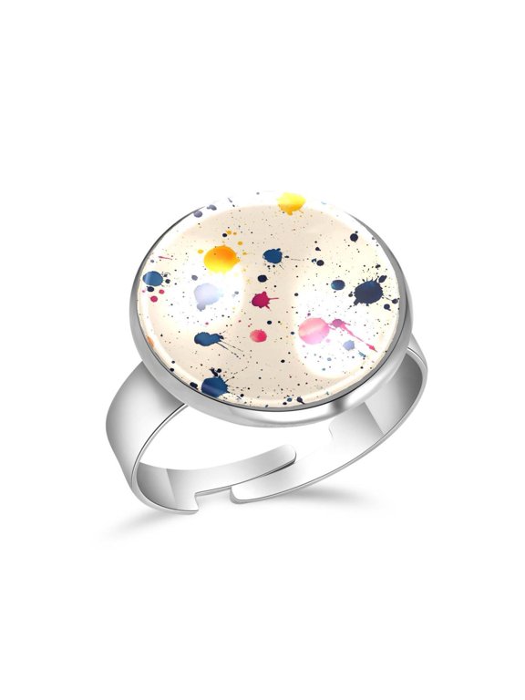 Color Splatter Dots Pattern Stainless Steel Rings for Women, Open Adjustable Ring Promise Ring Jewelry Gifts