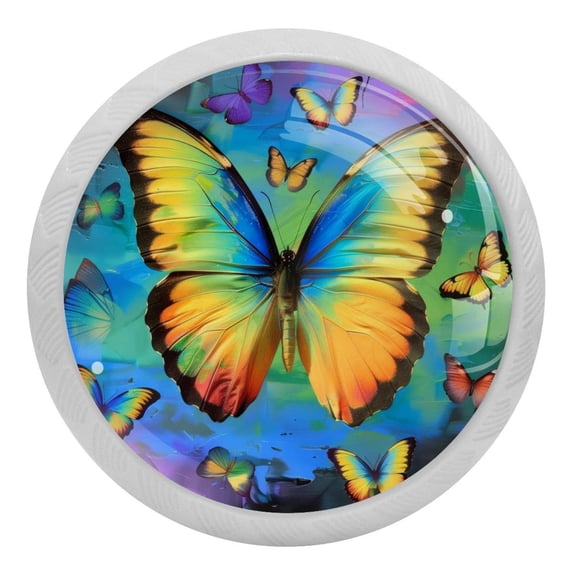 PhooArto Colored Butterfly Rainbow 4 PCS Crystal Glass Cabinet Knobs, Drawer Kitchen Cabinets Dresser Cupboard Wardrobe Pulls Handle - Glowing in the Dark