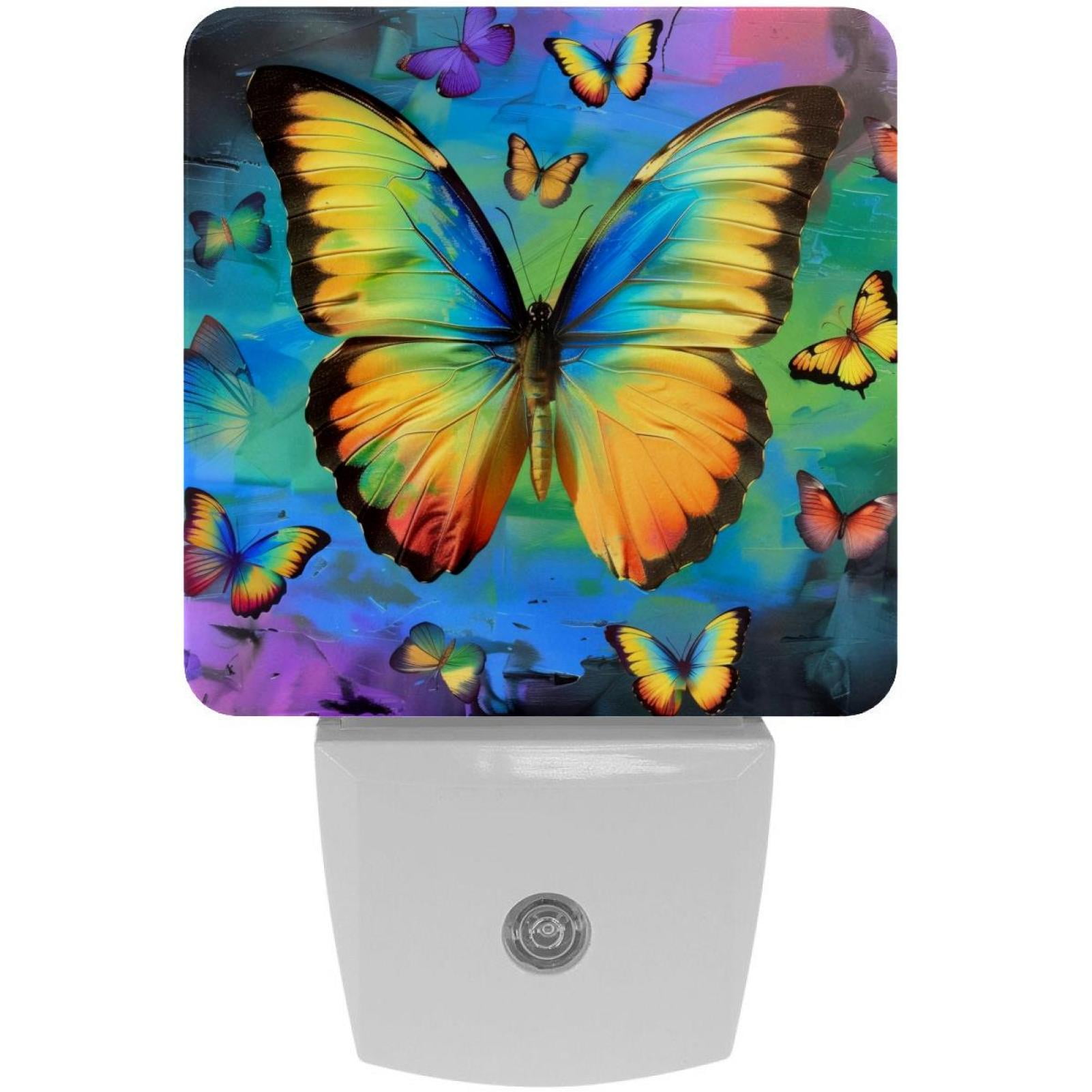 PhooArto Colored Butterfly Rainbow Plug in LED Night Light Auto Sensor Dusk to Dawn Decorative Night for Bedroom, Bathroom, Kitchen, Hallway, Stairs, Baby's Room, Energy Saving