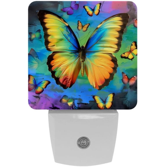 PhooArto Colored Butterfly Rainbow Plug in LED Night Light Auto Sensor Dusk to Dawn Decorative Night for Bedroom, Bathroom, Kitchen, Hallway, Stairs, Baby's Room, Energy Saving