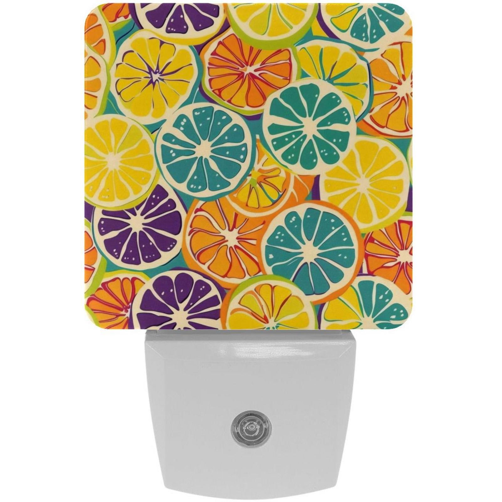 PhooArto Colored Cute Lemon Pattern Plug in LED Night Light Auto Sensor Dusk to Dawn Decorative Night for Bedroom, Bathroom, Kitchen, Hallway, Stairs, Baby's Room, Energy Saving
