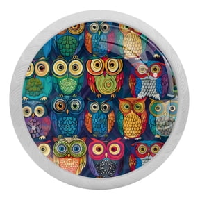 PhooArto Colored Funny Owls Pattern 4 PCS Crystal Glass Cabinet Knobs, Drawer Kitchen Cabinets Dresser Cupboard Wardrobe Pulls Handle - Glowing in the Dark