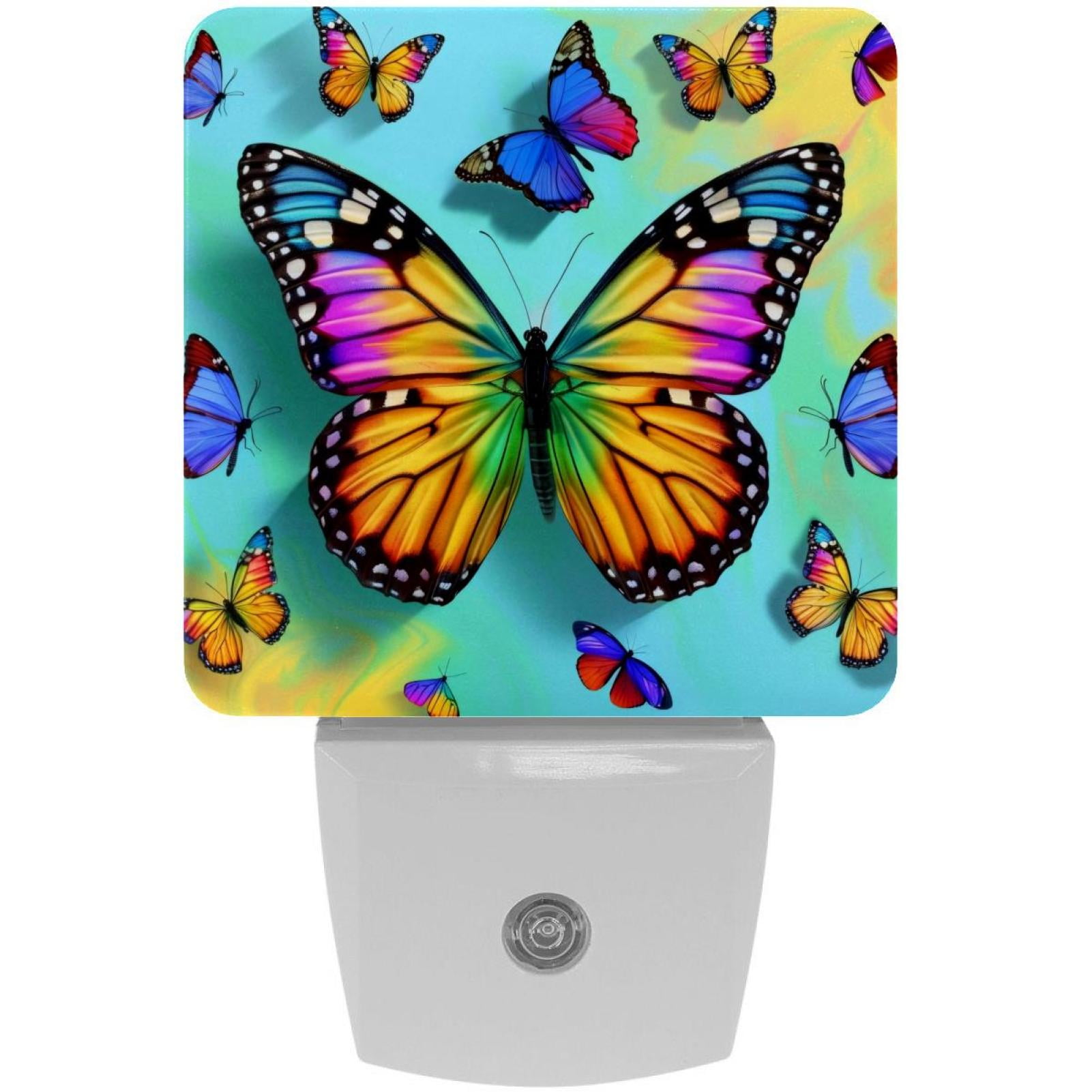 PhooArto Colored Rainbow Butterfly Plug in LED Night Light Auto Sensor Dusk to Dawn Decorative Night for Bedroom, Bathroom, Kitchen, Hallway, Stairs, Baby's Room, Energy Saving