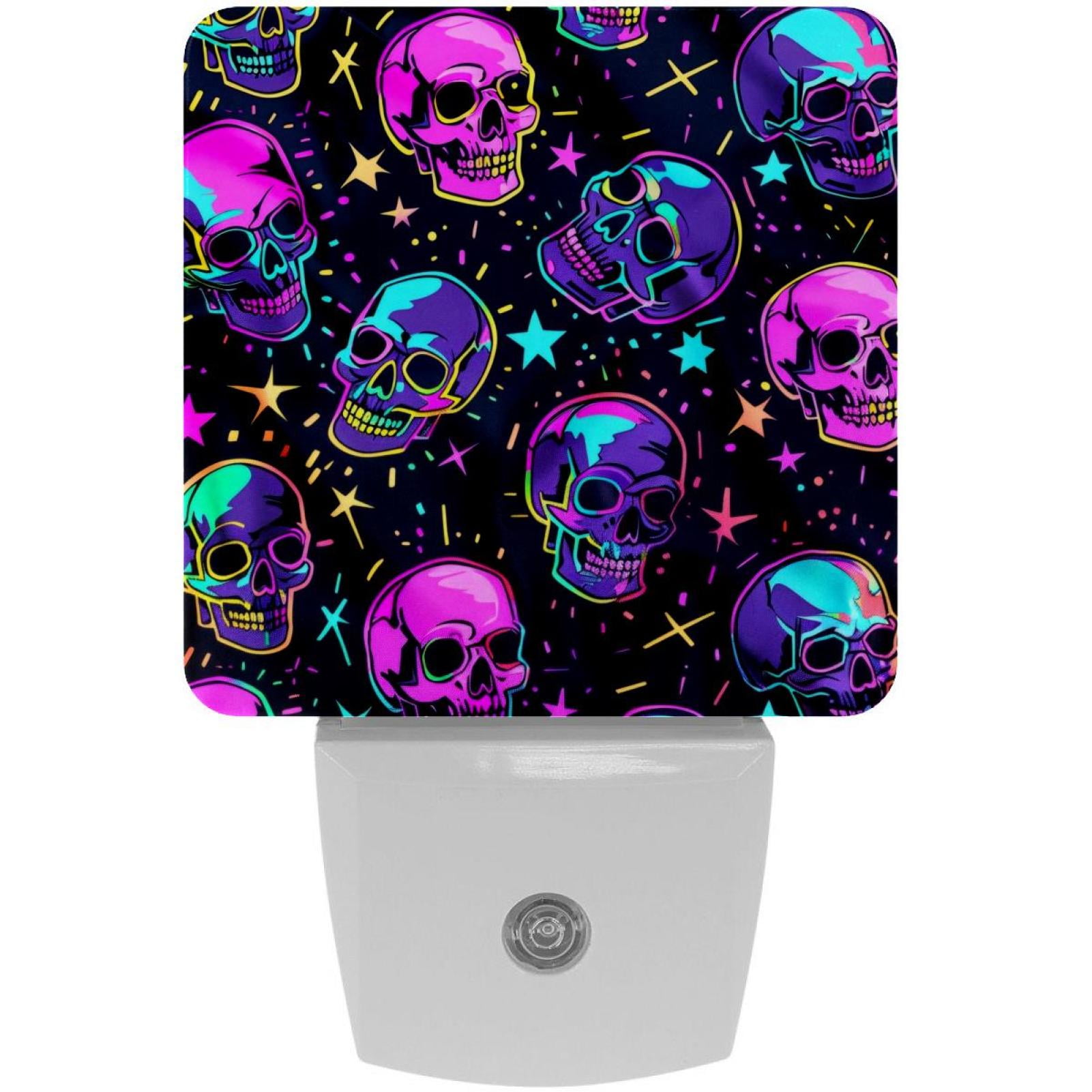 PhooArto Colored Skull Head Pattern Plug in LED Night Light Auto Sensor Dusk to Dawn Decorative Night for Bedroom, Bathroom, Kitchen, Hallway, Stairs, Baby's Room, Energy Saving