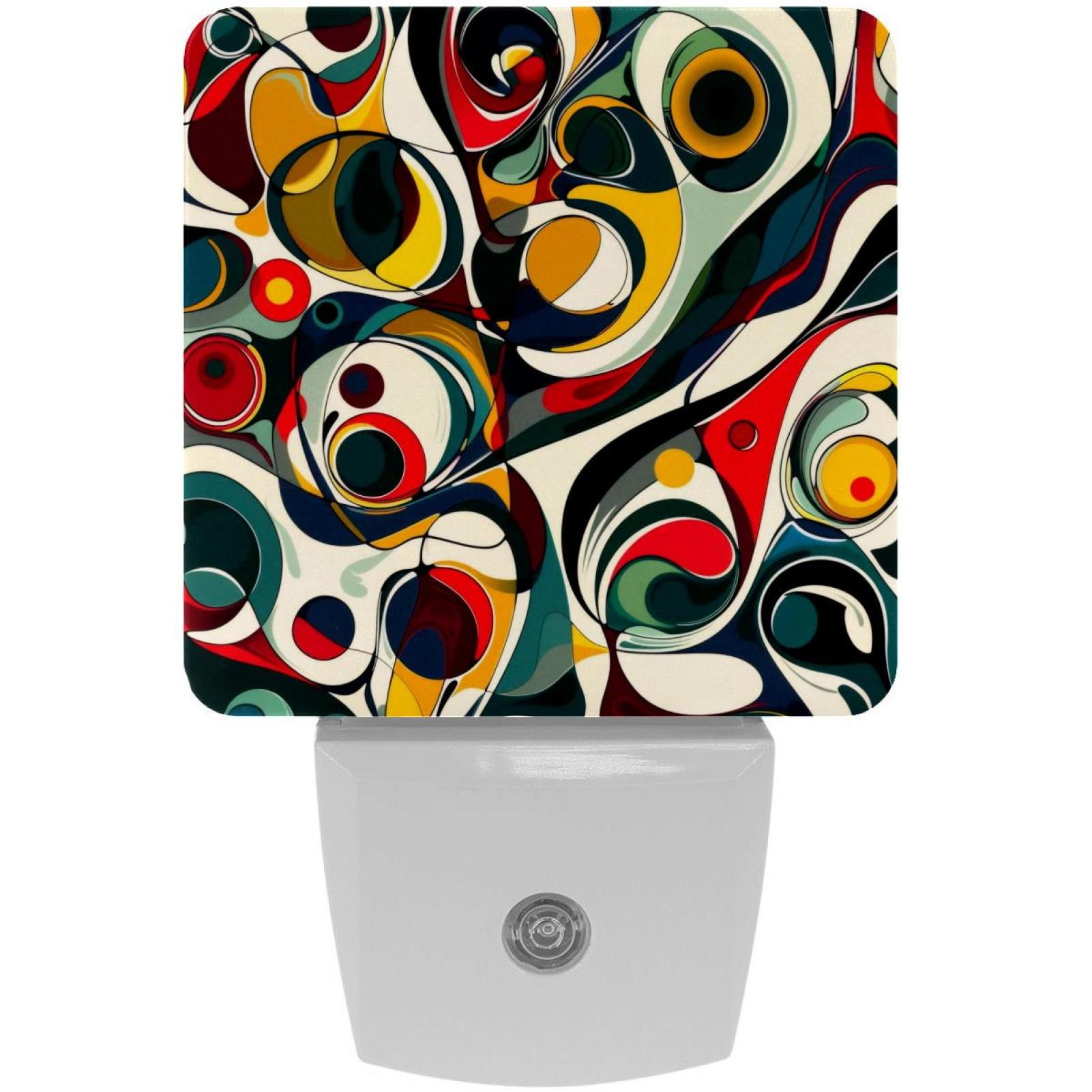PhooArto Colorful Abstract Pattern Plug in LED Night Light Auto Sensor Dusk to Dawn Decorative Night for Bedroom, Bathroom, Kitchen, Hallway, Stairs, Baby's Room, Energy Saving