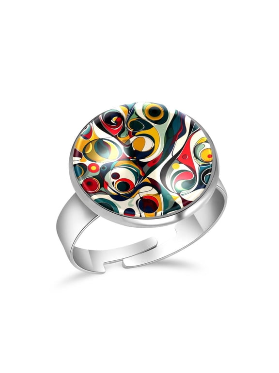 Colorful Abstract Pattern Stainless Steel Rings for Women, Open Adjustable Ring Promise Ring Jewelry Gifts