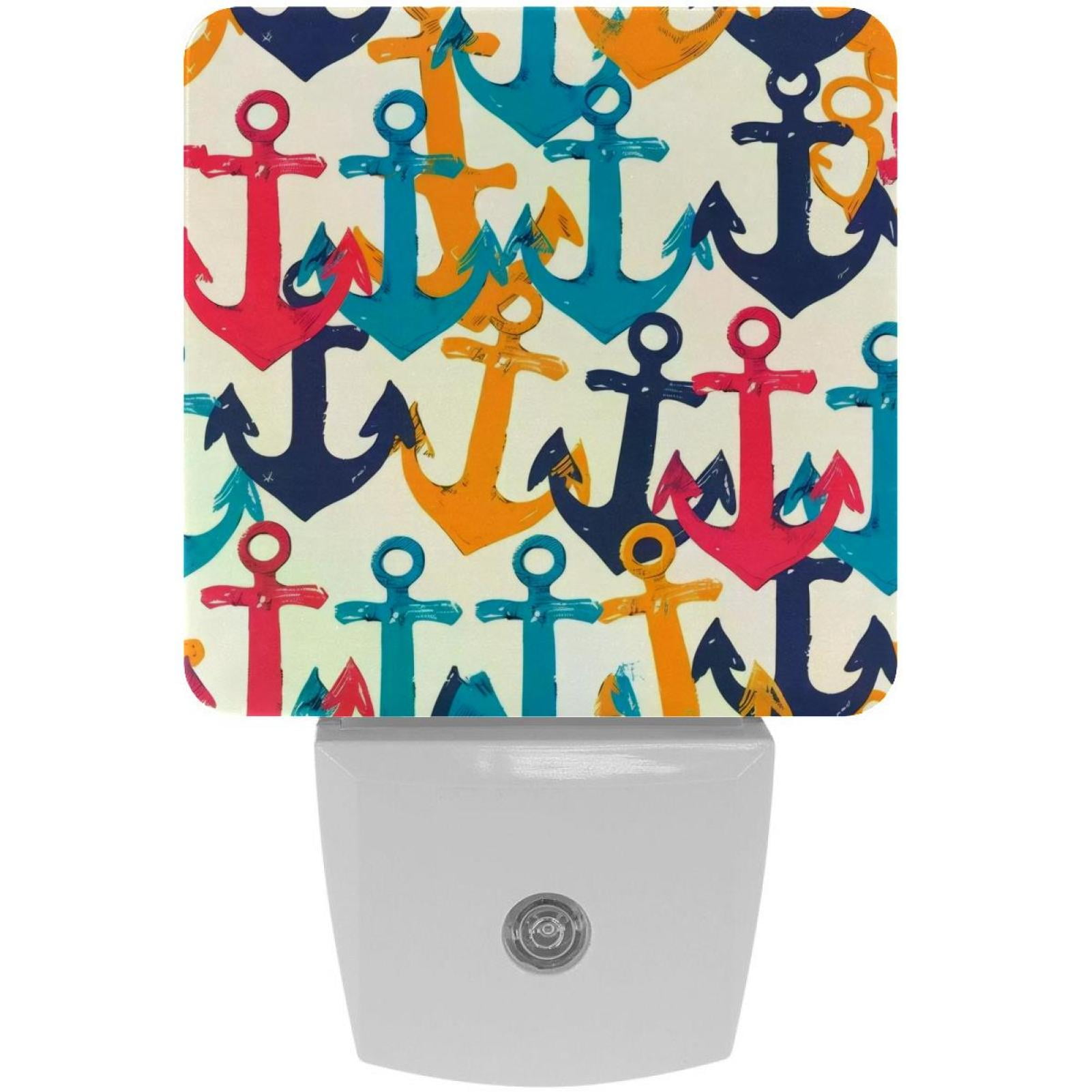 PhooArto Colorful Anchors Sea Pattern Plug in LED Night Light Auto Sensor Dusk to Dawn Decorative Night for Bedroom, Bathroom, Kitchen, Hallway, Stairs, Baby's Room, Energy Saving