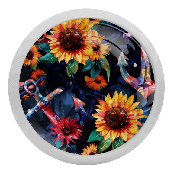 PhooArto Colorful Anchors Sunflowers Pattern 4 PCS Crystal Glass Cabinet Knobs, Drawer Kitchen Cabinets Dresser Cupboard Wardrobe Pulls Handle - Glowing in the Dark