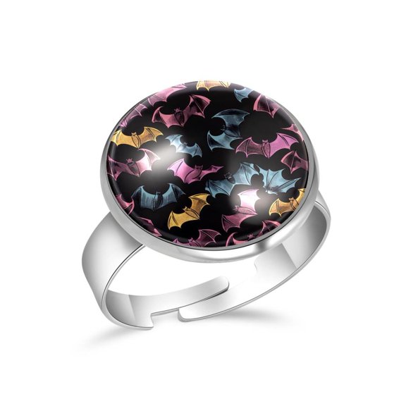 PhooArto Colorful Animal Bats Pattern Stainless Steel Rings for Women, Open Adjustable Ring Promise Ring Jewelry Gifts