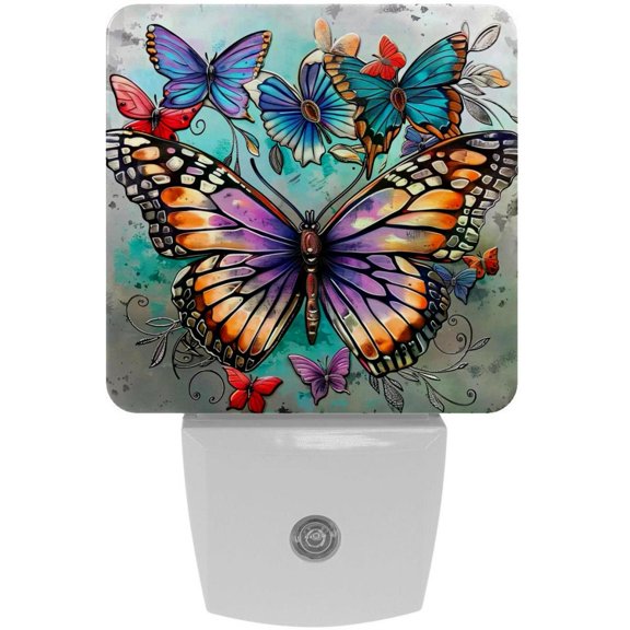 PhooArto Colorful Butterfly Vintage Plug in LED Night Light Auto Sensor Dusk to Dawn Decorative Night for Bedroom, Bathroom, Kitchen, Hallway, Stairs, Baby's Room, Energy Saving