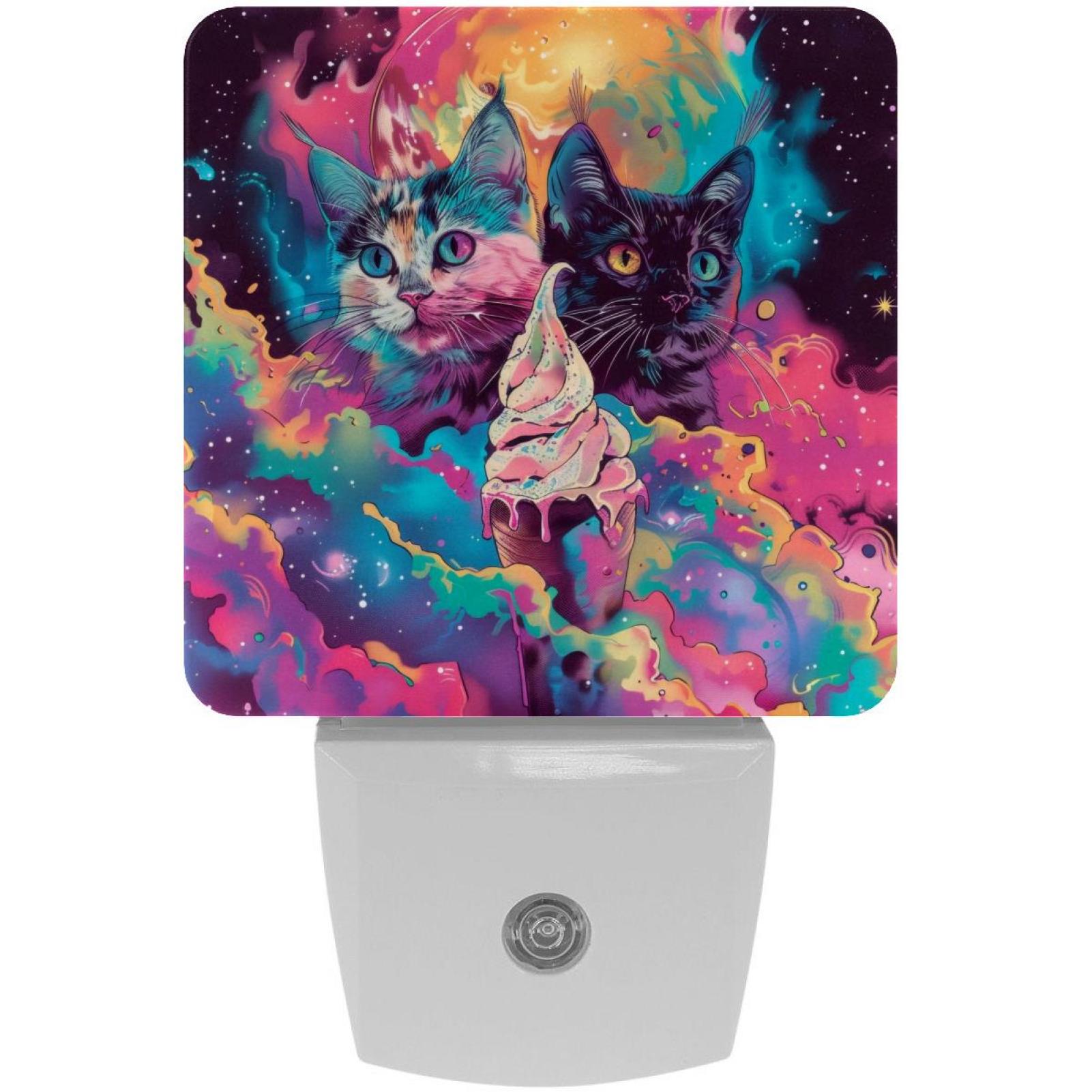 PhooArto Colorful Cat Ice Cream Galaxy Plug in LED Night Light Auto Sensor Dusk to Dawn Decorative Night for Bedroom, Bathroom, Kitchen, Hallway, Stairs, Baby's Room, Energy Saving