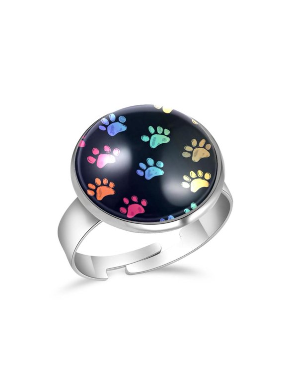Colorful Dog Paw Pattern Stainless Steel Rings for Women, Open Adjustable Ring Promise Ring Jewelry Gifts