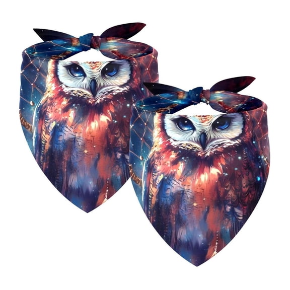 PhooArto Colorful Dreamcatcher Owl Galaxy Dog Bandanas, 2 Pack Soft Washable Pet Scarf Triangle for Large Dogs Puppies and Cats