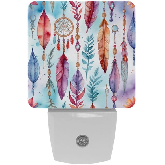 PhooArto Colorful Dreamcatcher Pattern Plug in LED Night Light Auto Sensor Dusk to Dawn Decorative Night for Bedroom, Bathroom, Kitchen, Hallway, Stairs, Baby's Room, Energy Saving