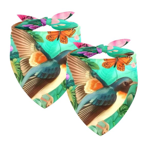 PhooArto Colorful Flowers Bird Butterfly Dog Bandanas, 2 Pack Soft Washable Pet Scarf Triangle for Large Dogs Puppies and Cats