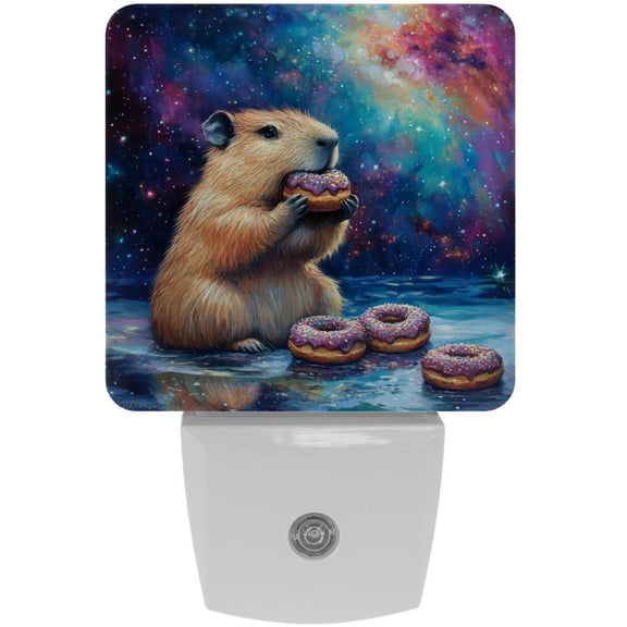 PhooArto Colorful Galaxy Capybaras Donuts Plug in LED Night Light Auto Sensor Dusk to Dawn Decorative Night for Bedroom, Bathroom, Kitchen, Hallway, Stairs, Baby's Room, Energy Saving