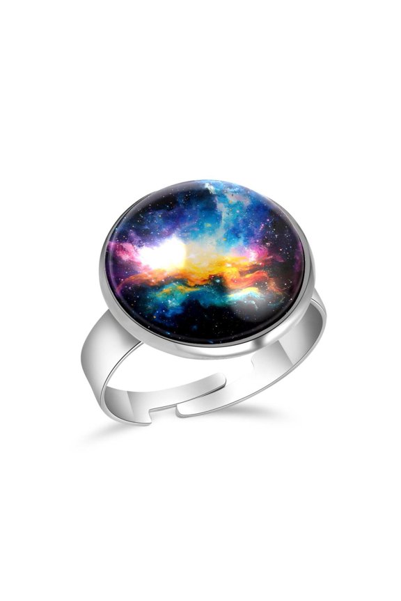 Colorful Galaxy Pattern Stainless Steel Rings for Women, Open Adjustable Ring Promise Ring Jewelry Gifts