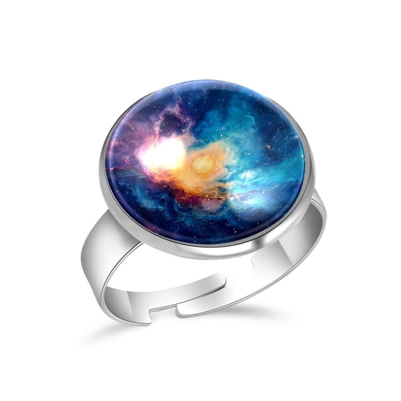 PhooArto Colorful Galaxy Space Stainless Steel Rings for Women, Open Adjustable Ring Promise Ring Jewelry Gifts