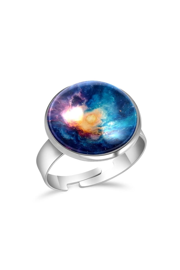 Colorful Galaxy Space Stainless Steel Rings for Women, Open Adjustable Ring Promise Ring Jewelry Gifts