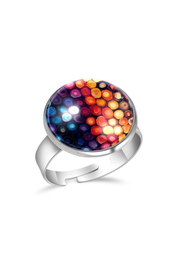 Colorful Ink Circles Pattern Stainless Steel Rings for Women, Open Adjustable Ring Promise Ring Jewelry Gifts