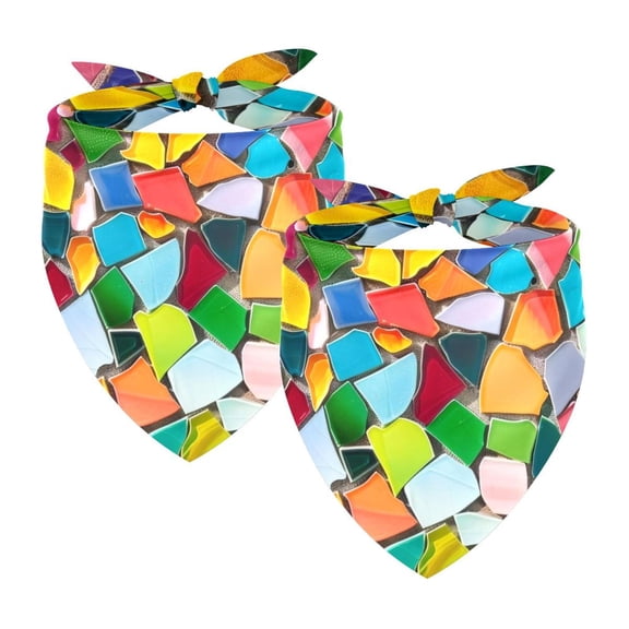 PhooArto Colorful Mosaic Art Pattern Dog Bandanas, 2 Pack Soft Washable Pet Scarf Triangle for Large Dogs Puppies and Cats
