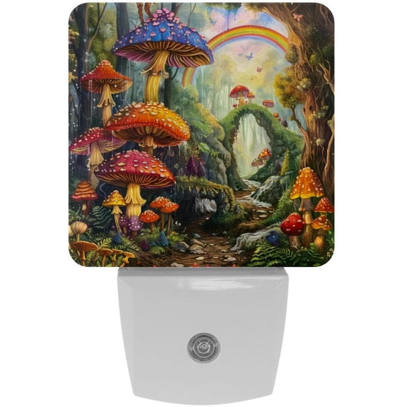 PhooArto Colorful Mushrooms Rainbow Plug in LED Night Light Auto Sensor Dusk to Dawn Decorative Night for Bedroom, Bathroom, Kitchen, Hallway, Stairs, Baby's Room, Energy Saving