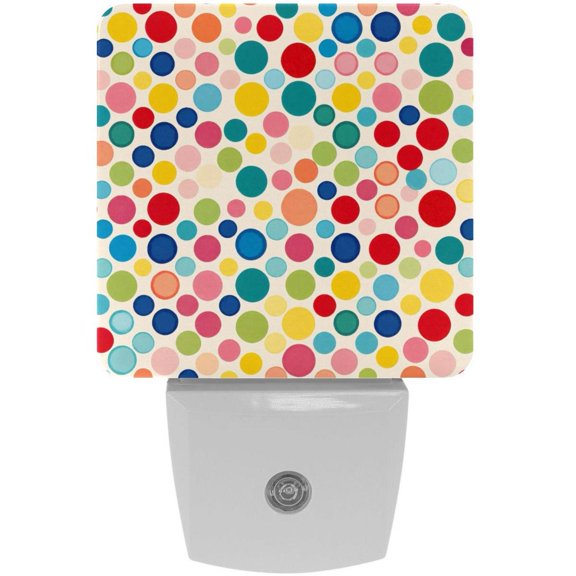 PhooArto Colorful Polka Dot Pattern Plug in LED Night Light Auto Sensor Dusk to Dawn Decorative Night for Bedroom, Bathroom, Kitchen, Hallway, Stairs, Baby's Room, Energy Saving