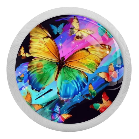 PhooArto Colorful Rainbow Butterfly 4 PCS Crystal Glass Cabinet Knobs, Drawer Kitchen Cabinets Dresser Cupboard Wardrobe Pulls Handle - Glowing in the Dark