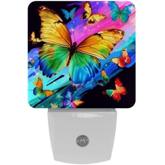 PhooArto Colorful Rainbow Butterfly Plug in LED Night Light Auto Sensor Dusk to Dawn Decorative Night for Bedroom, Bathroom, Kitchen, Hallway, Stairs, Baby's Room, Energy Saving